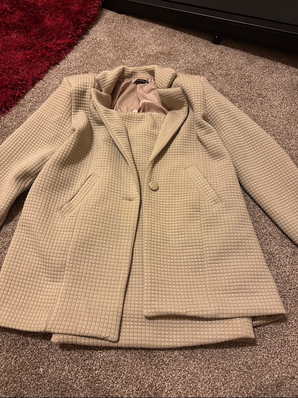 Classic Textured Cream Women's Blazer and Matching Mini Dress